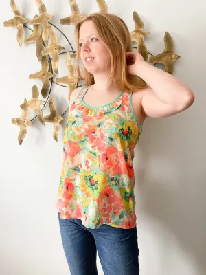 Candie's Neon Floral Ruffle Sleeveless Top - Small