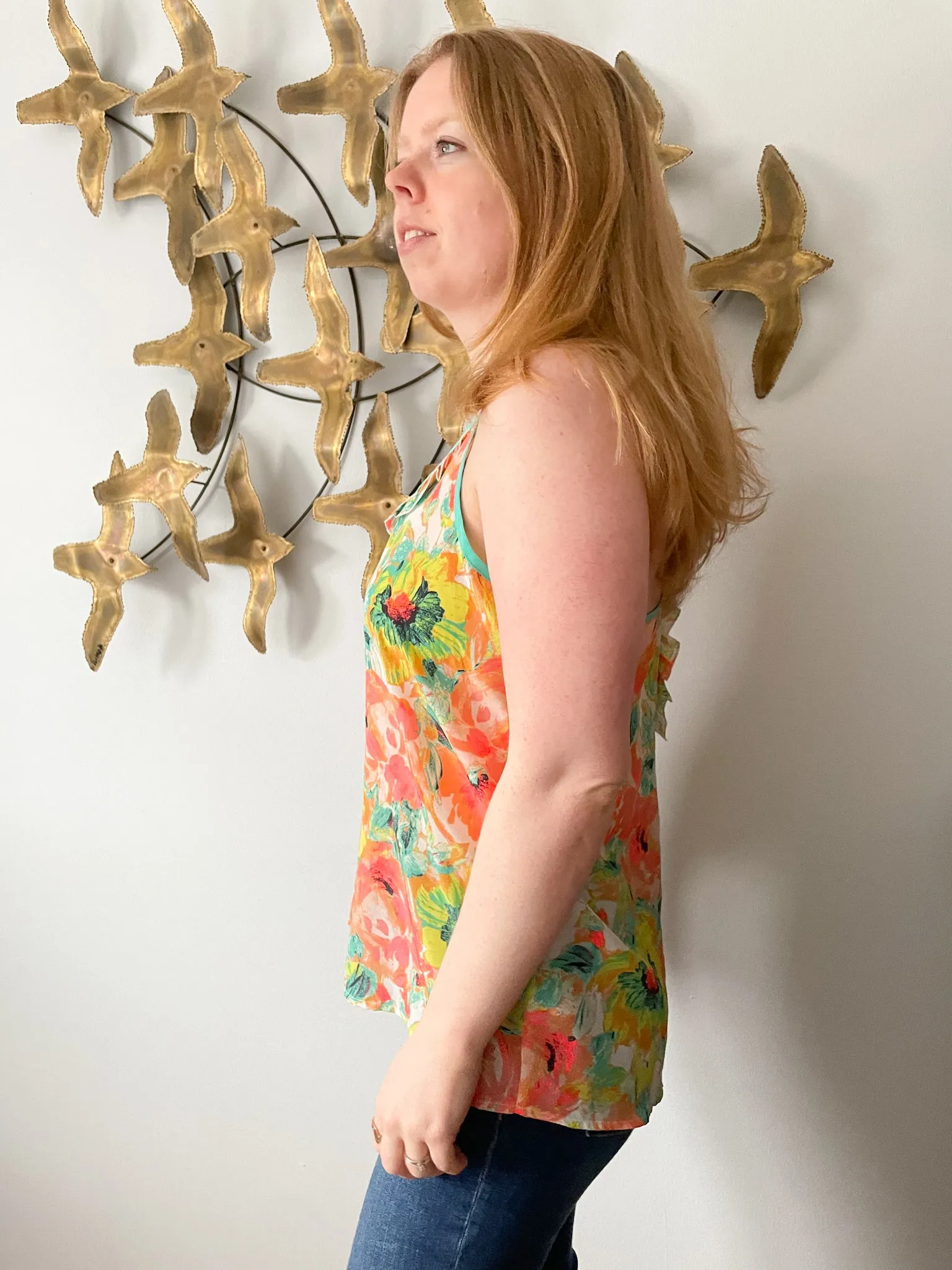Candie's Neon Floral Ruffle Sleeveless Top - Small