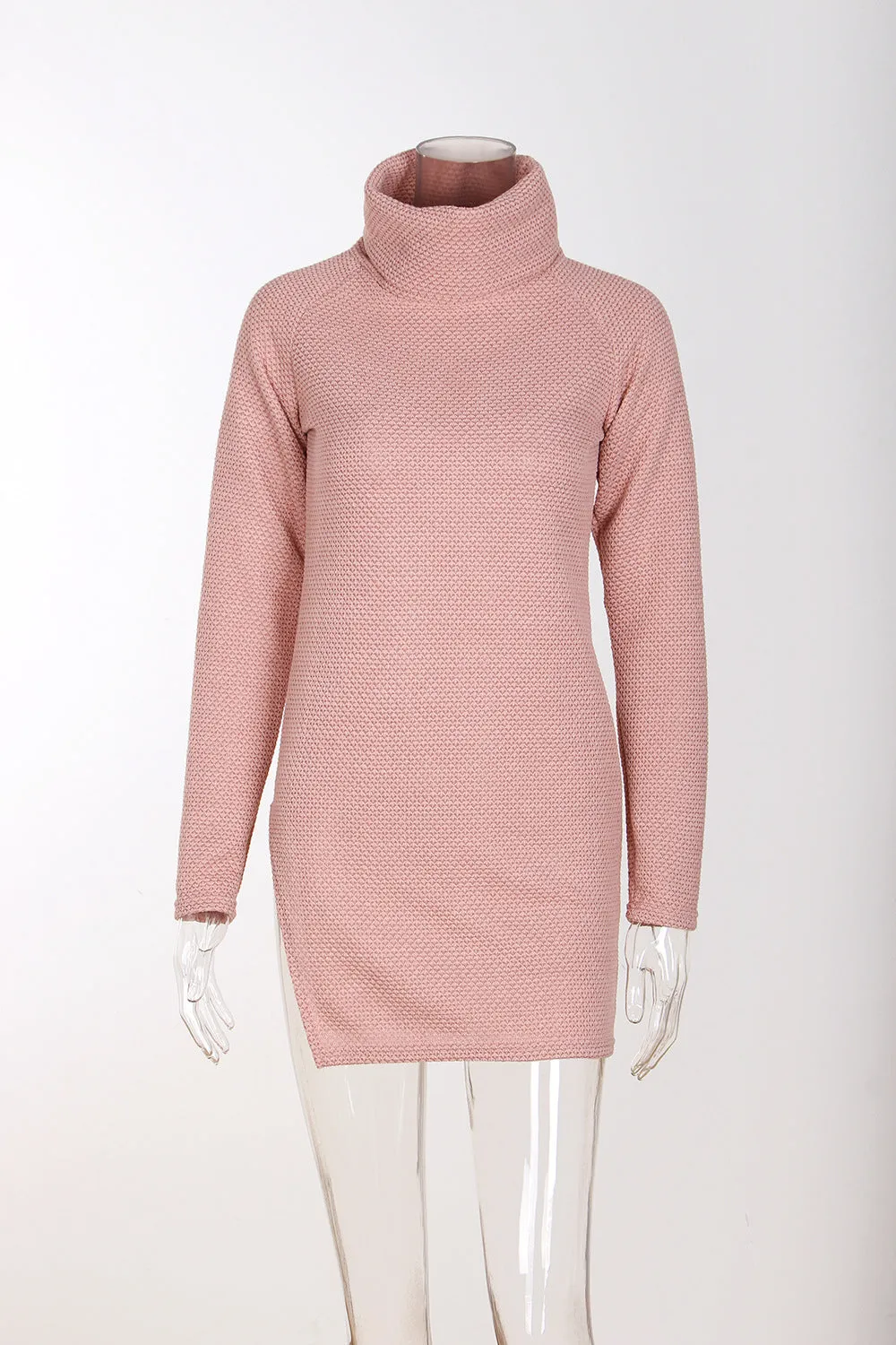 Candy Color High Neck Split Long Sweater