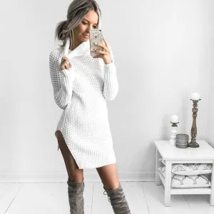 Candy Color High Neck Split Long Sweater
