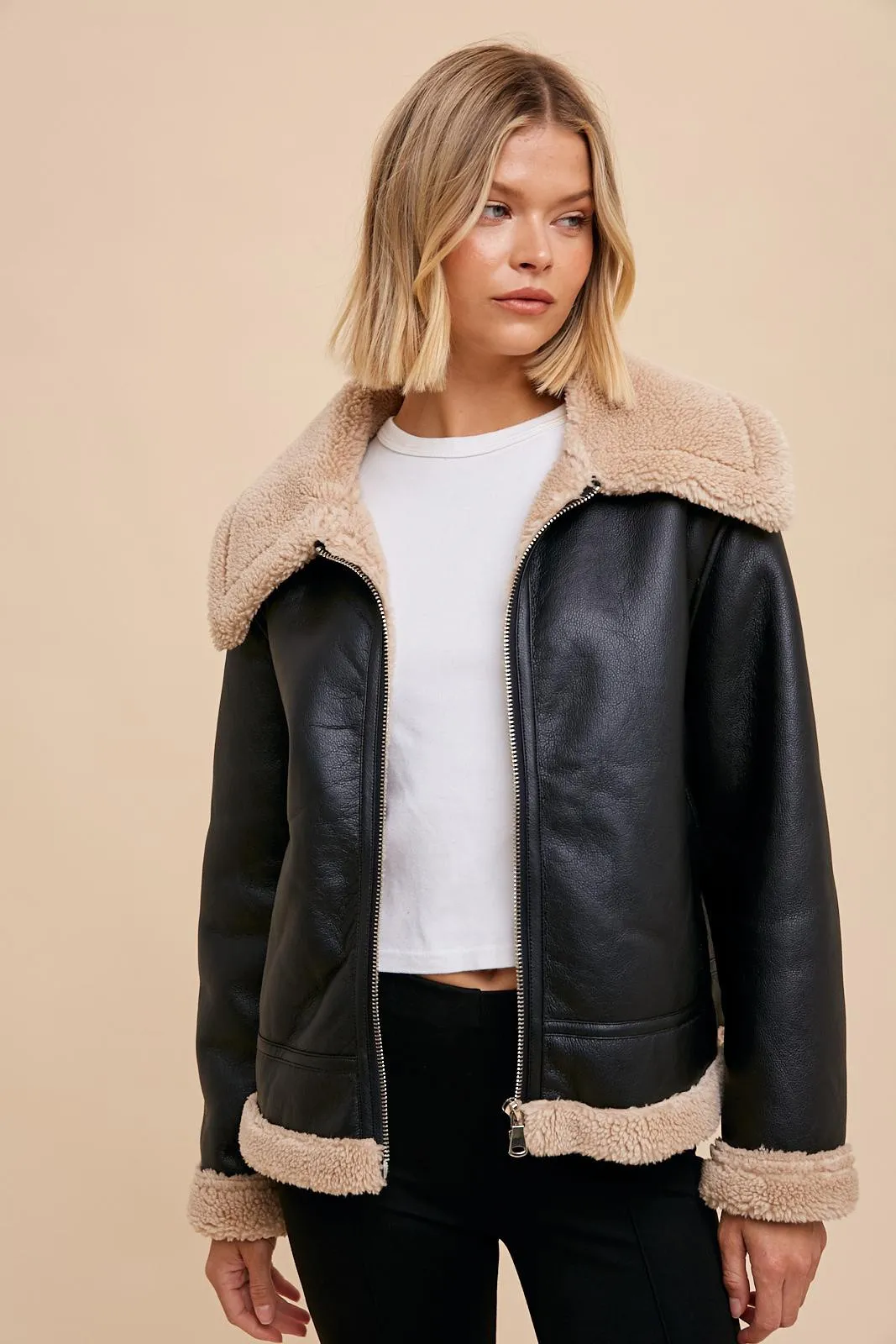 Cassidy Vegan Leather & Sherpa Jacket
