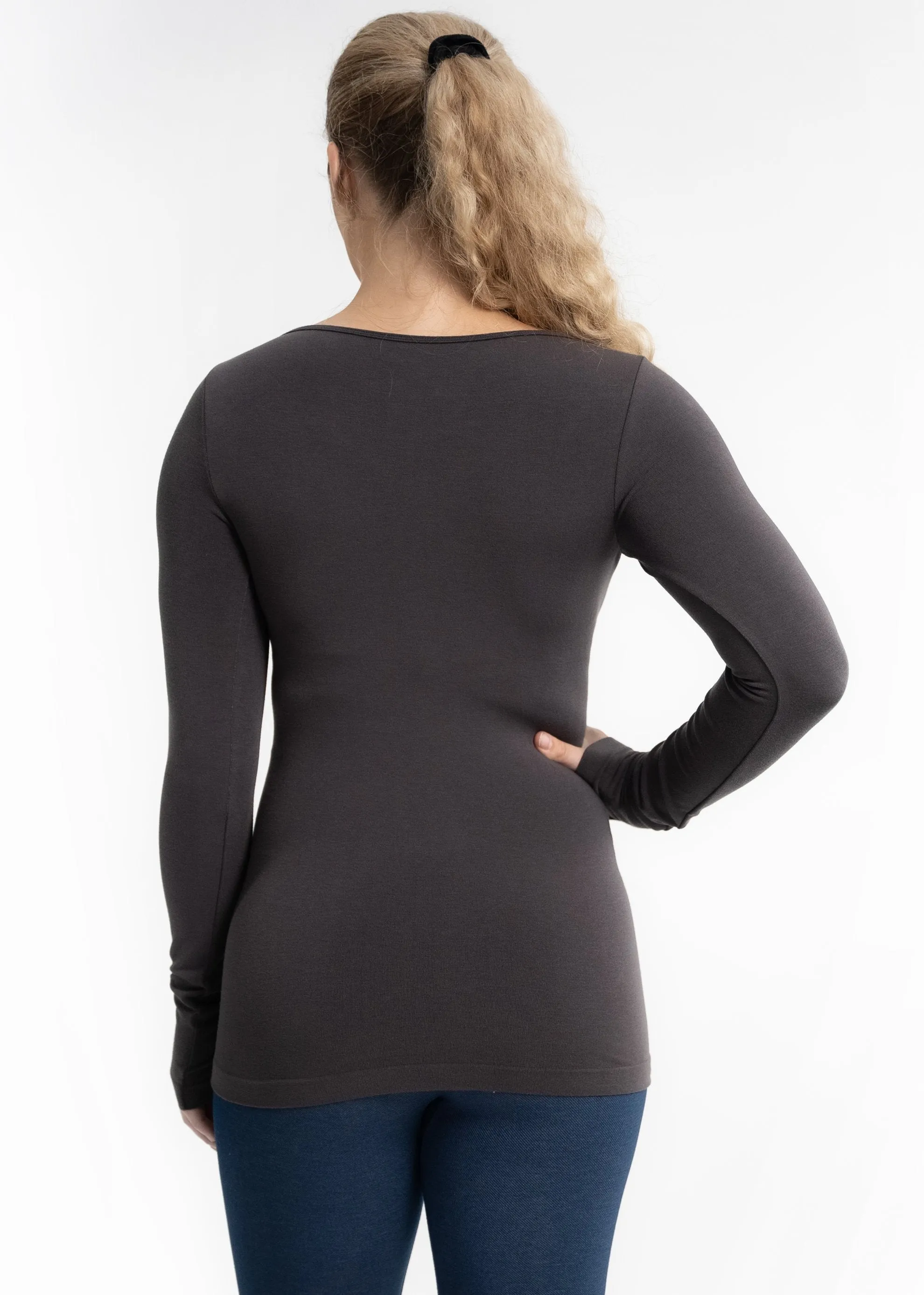 CHARCOAL LS KNIT TOP