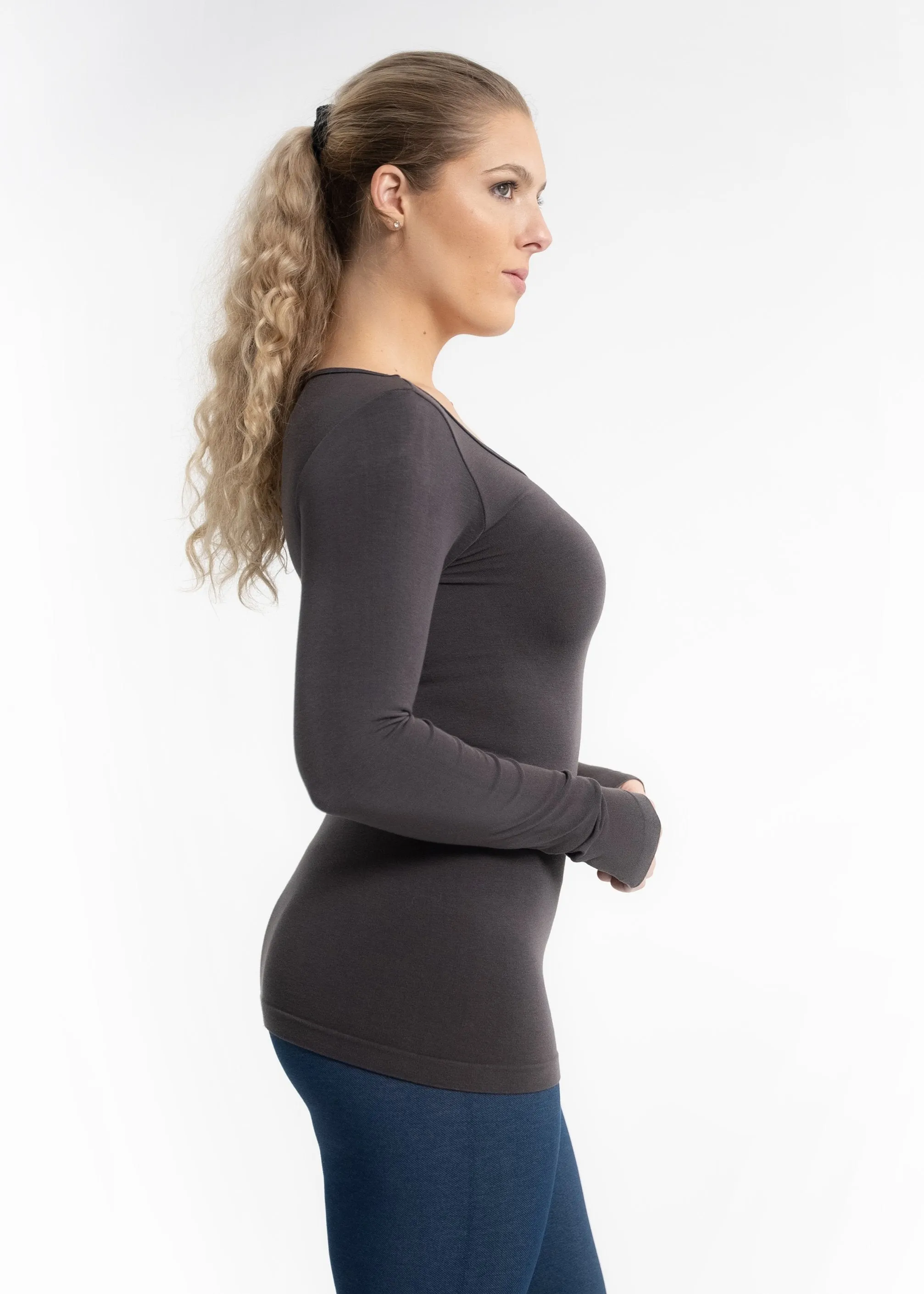 CHARCOAL LS KNIT TOP