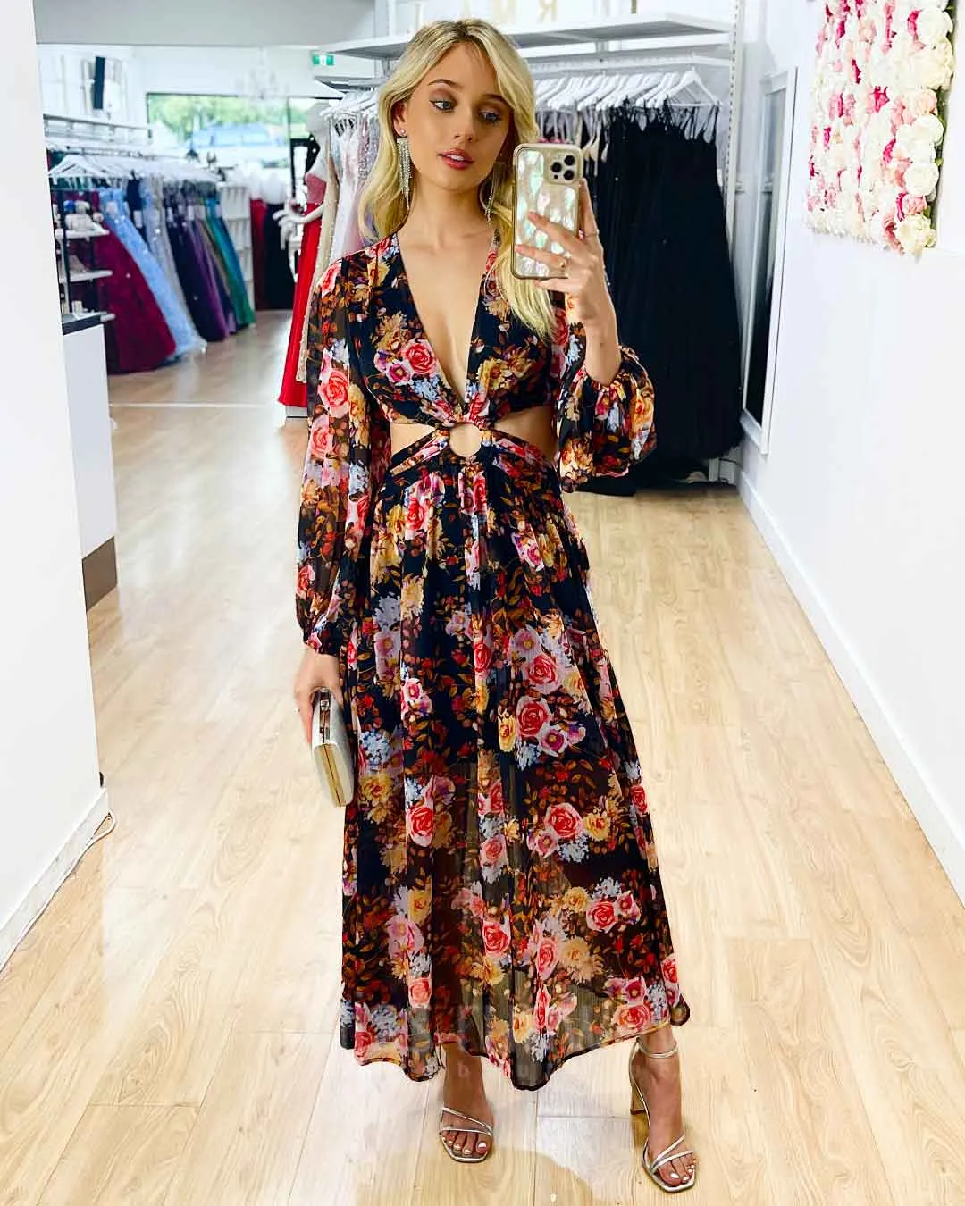 Chloe Chiffon Maxi Dress - Black Floral