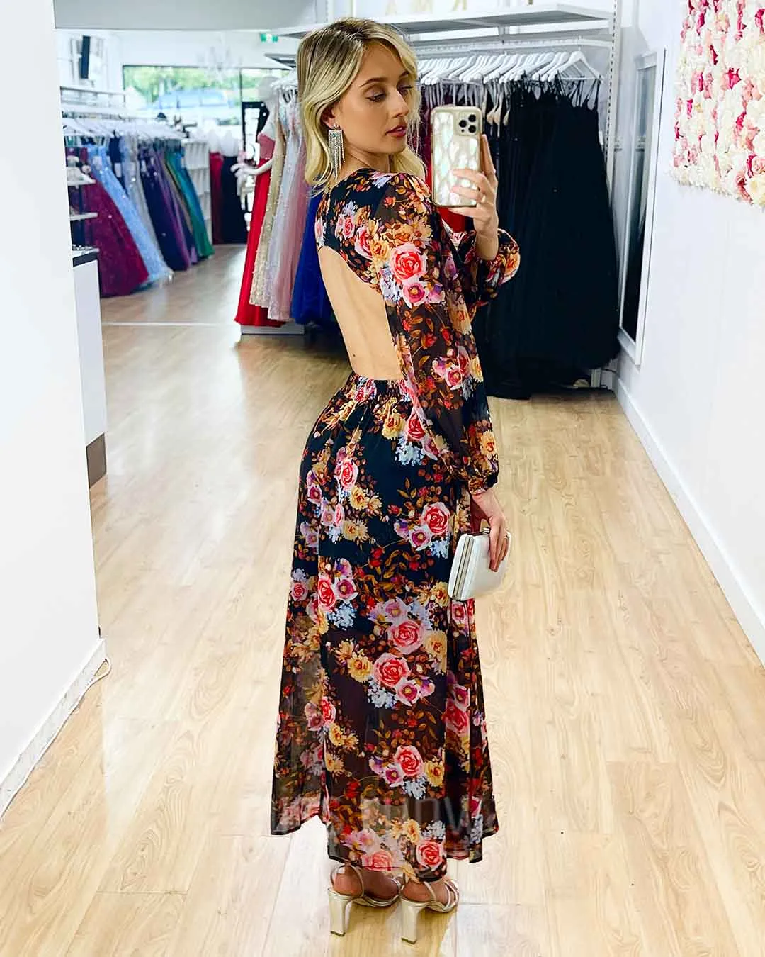 Chloe Chiffon Maxi Dress - Black Floral