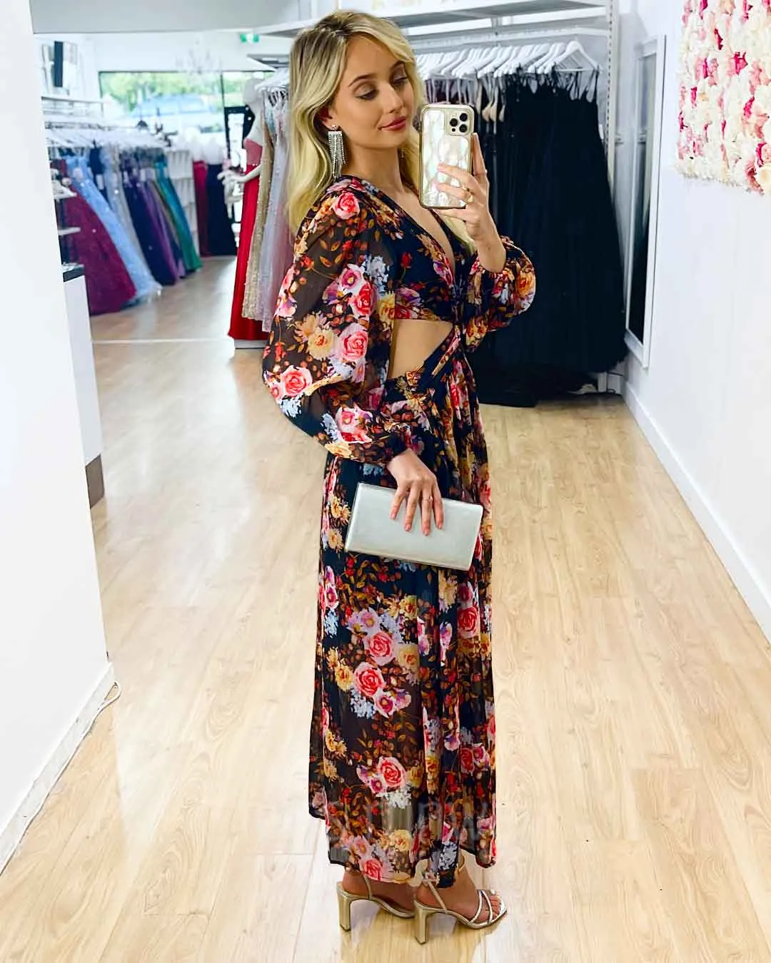 Chloe Chiffon Maxi Dress - Black Floral