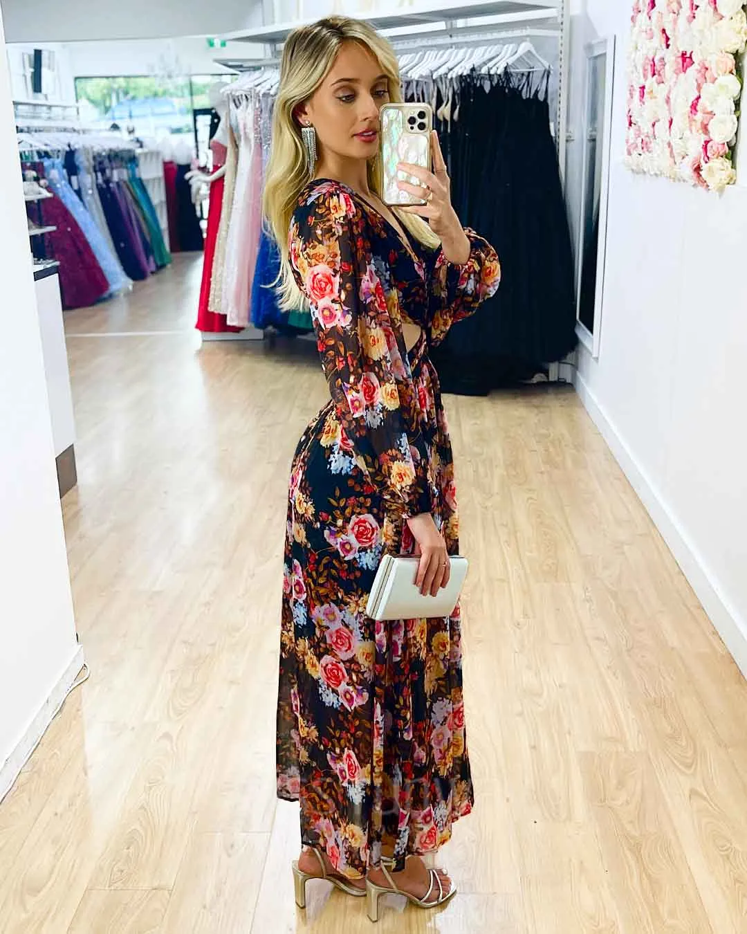 Chloe Chiffon Maxi Dress - Black Floral