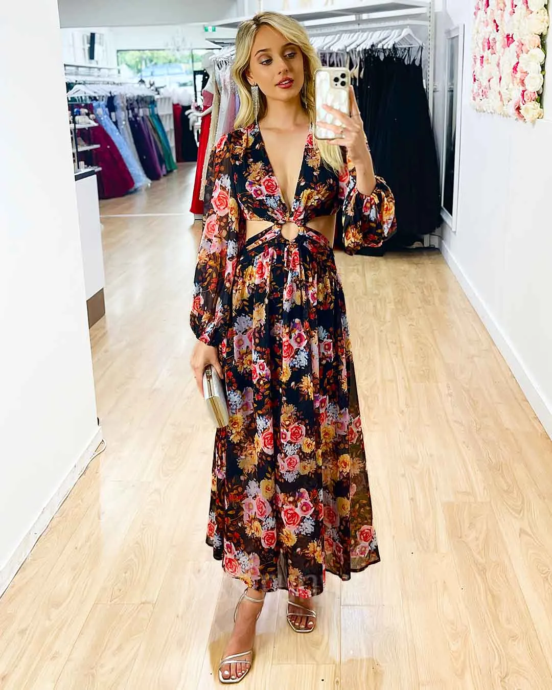 Chloe Chiffon Maxi Dress - Black Floral