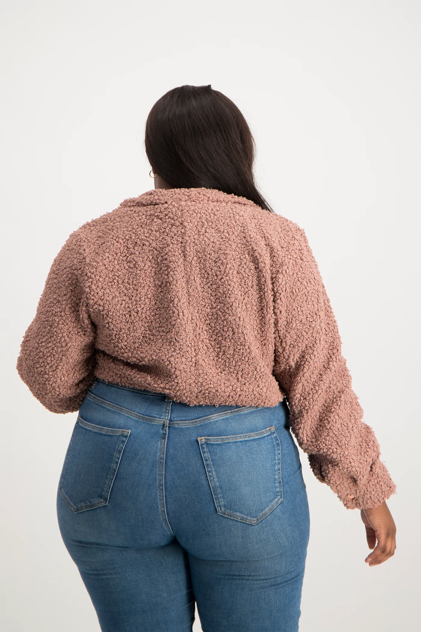 Chloe Cropped Teddy Jacket - Blush