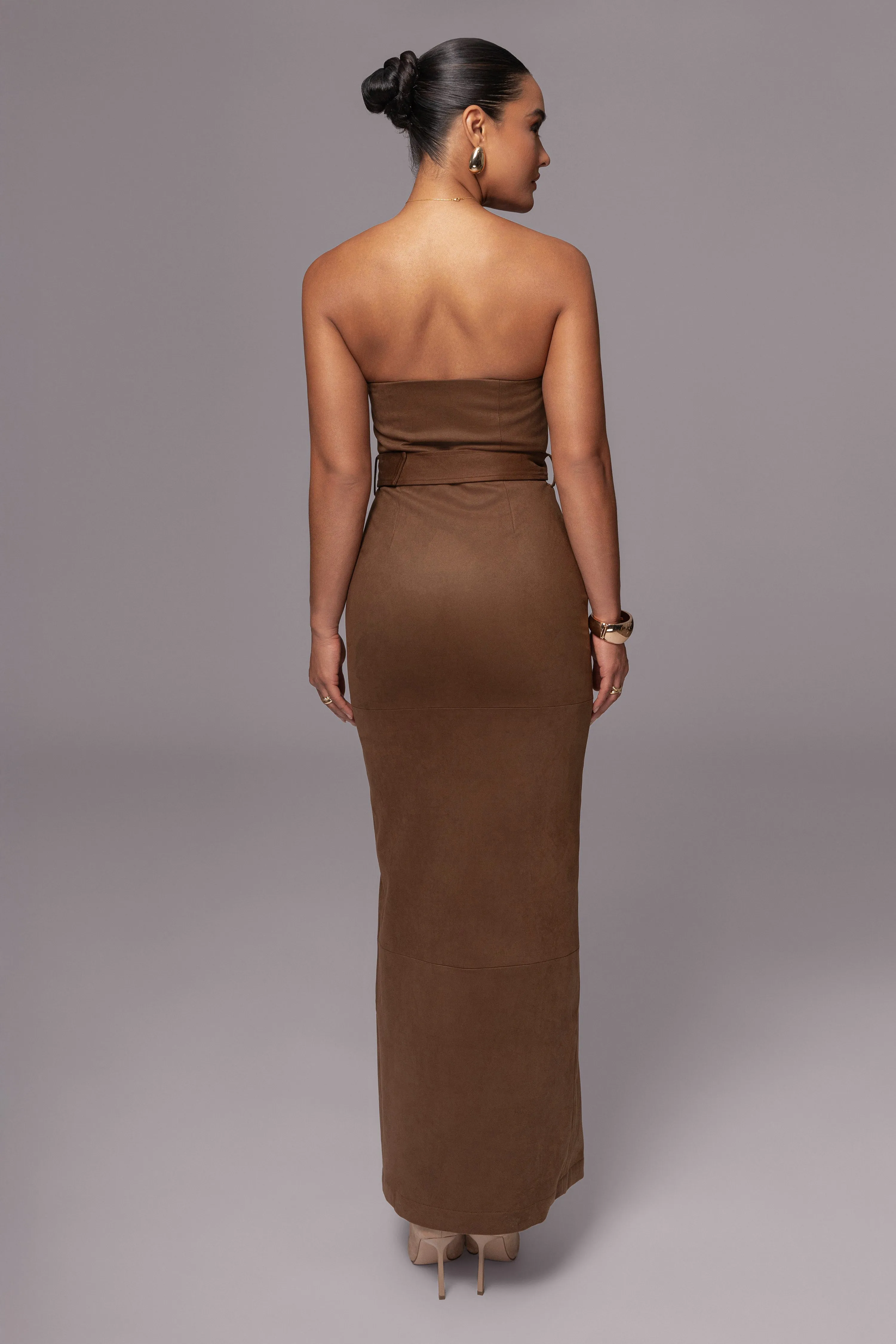 Chocolate Xena Suede Maxi Dress