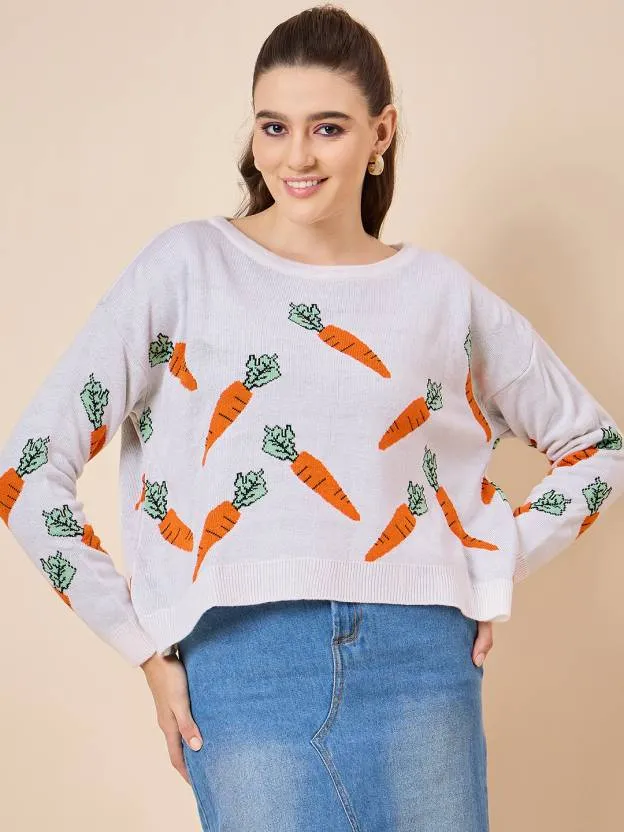 Color Pop White Full Sleeve Sweater