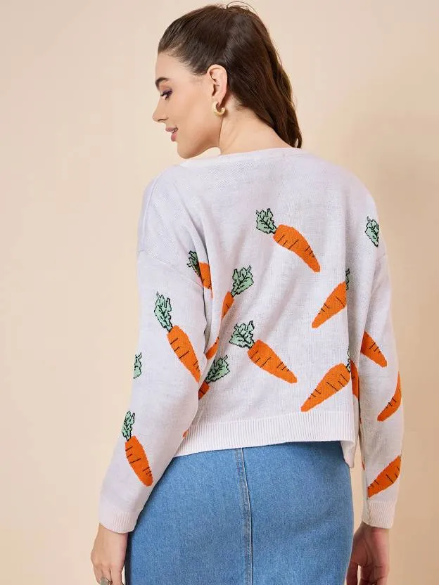 Color Pop White Full Sleeve Sweater