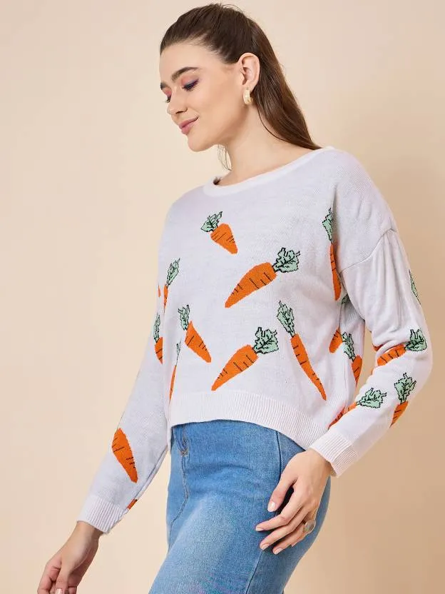 Color Pop White Full Sleeve Sweater