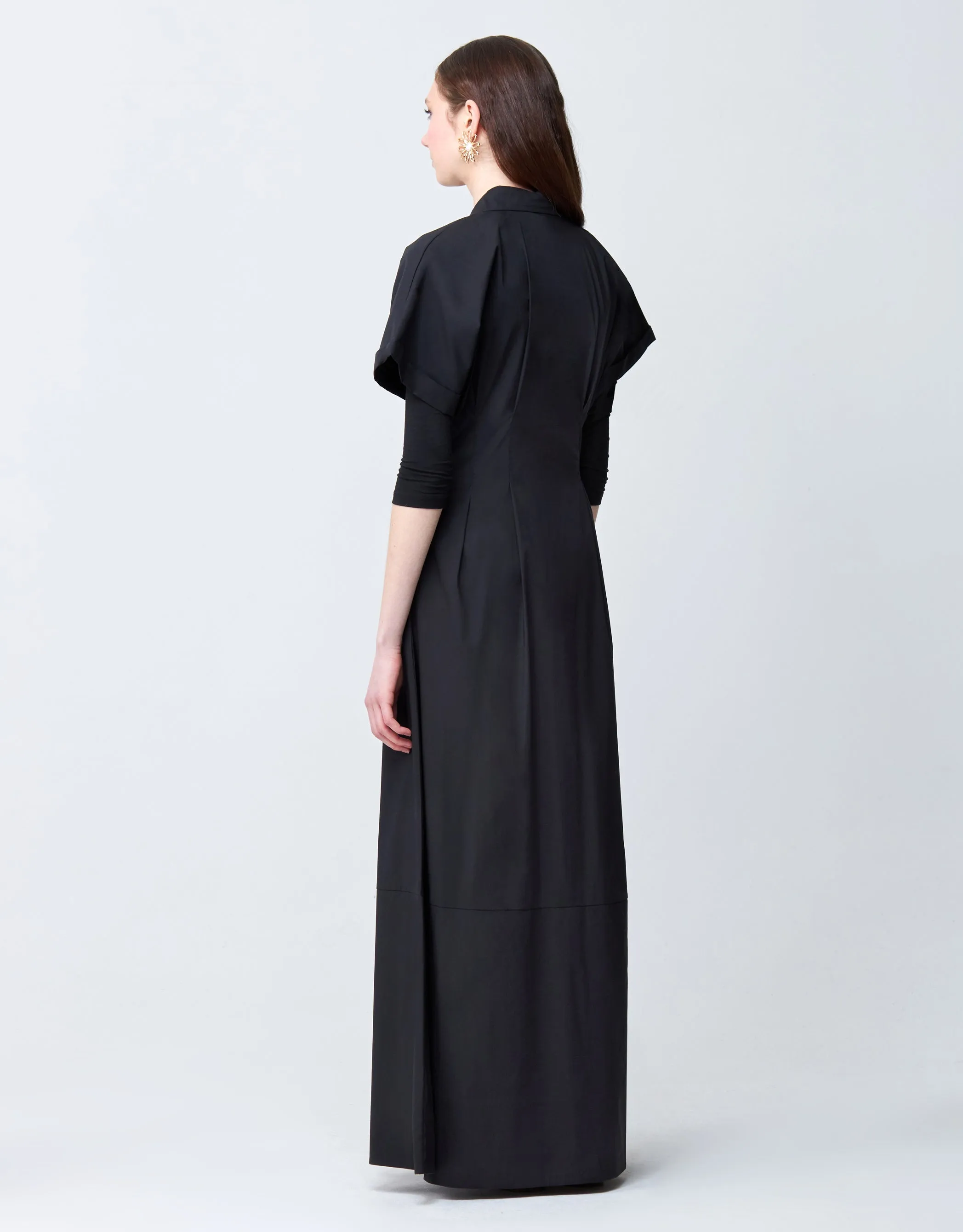 Cotton Poplin Button Down Tucked Seam Maxi Dress Shabbos Robe