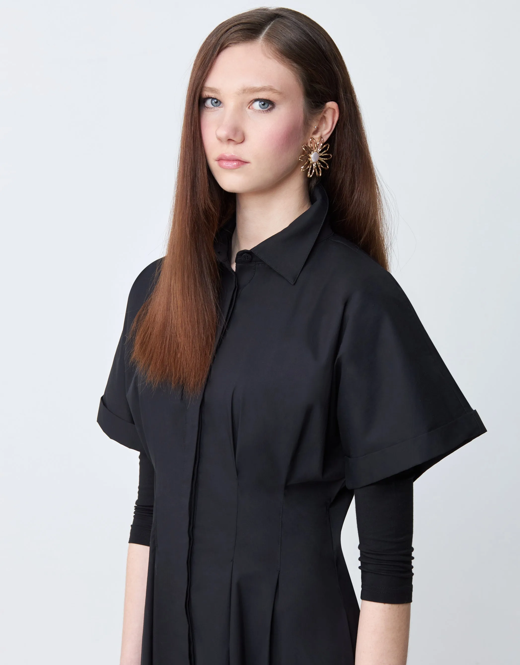 Cotton Poplin Button Down Tucked Seam Maxi Dress Shabbos Robe