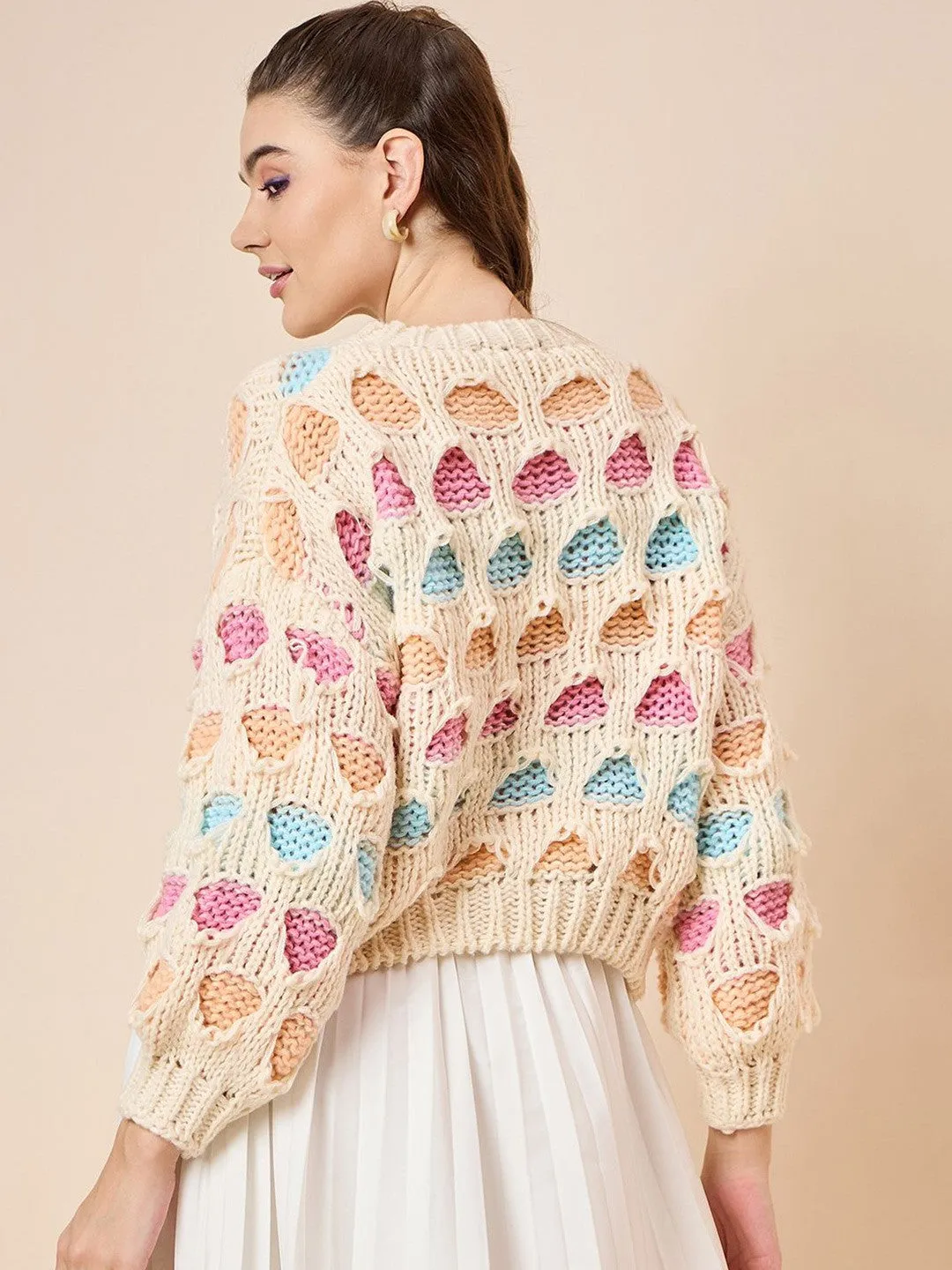 Cozy Cream Self Design Pullover