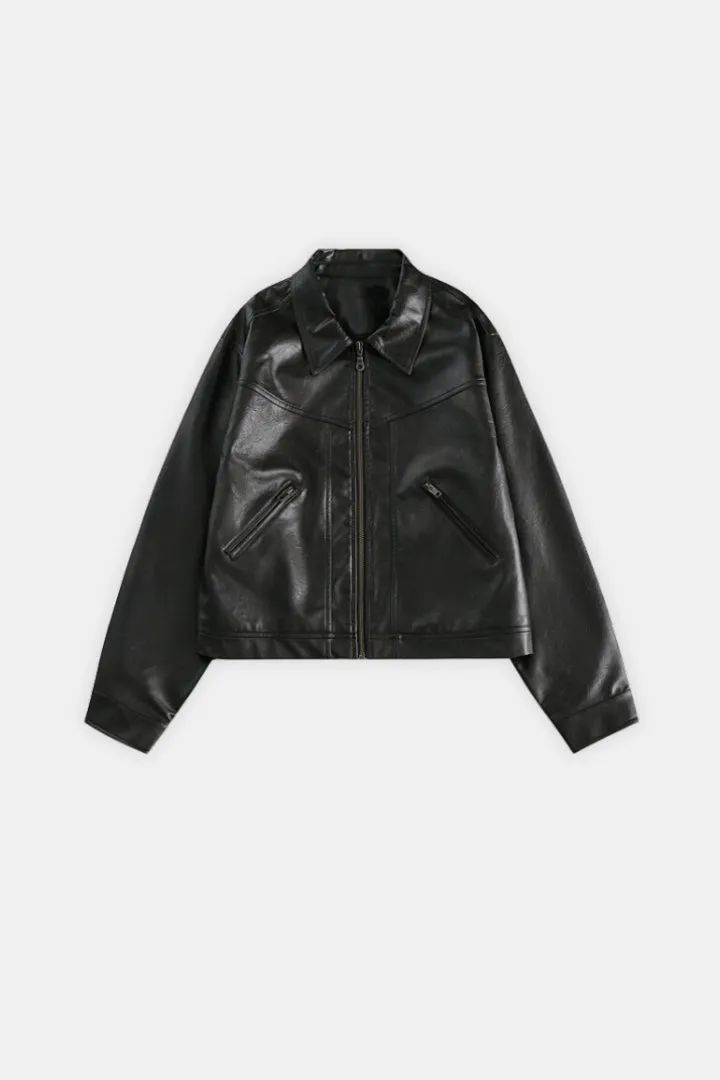 Cropped Eco-Leather Jacket