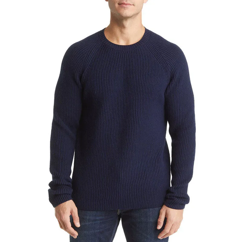 Custom Wholesale Wool Blend Men Knit Pullover Sweater - OEM/ODM Manufacturer, Raglan Sleeves, Rib Design, Solid Color