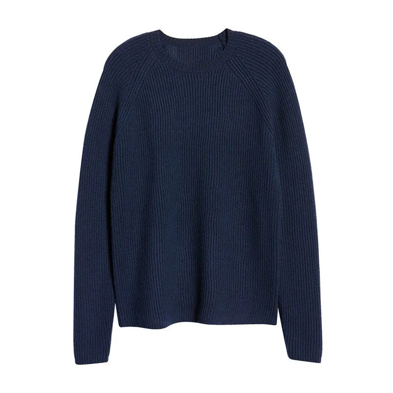 Custom Wholesale Wool Blend Men Knit Pullover Sweater - OEM/ODM Manufacturer, Raglan Sleeves, Rib Design, Solid Color