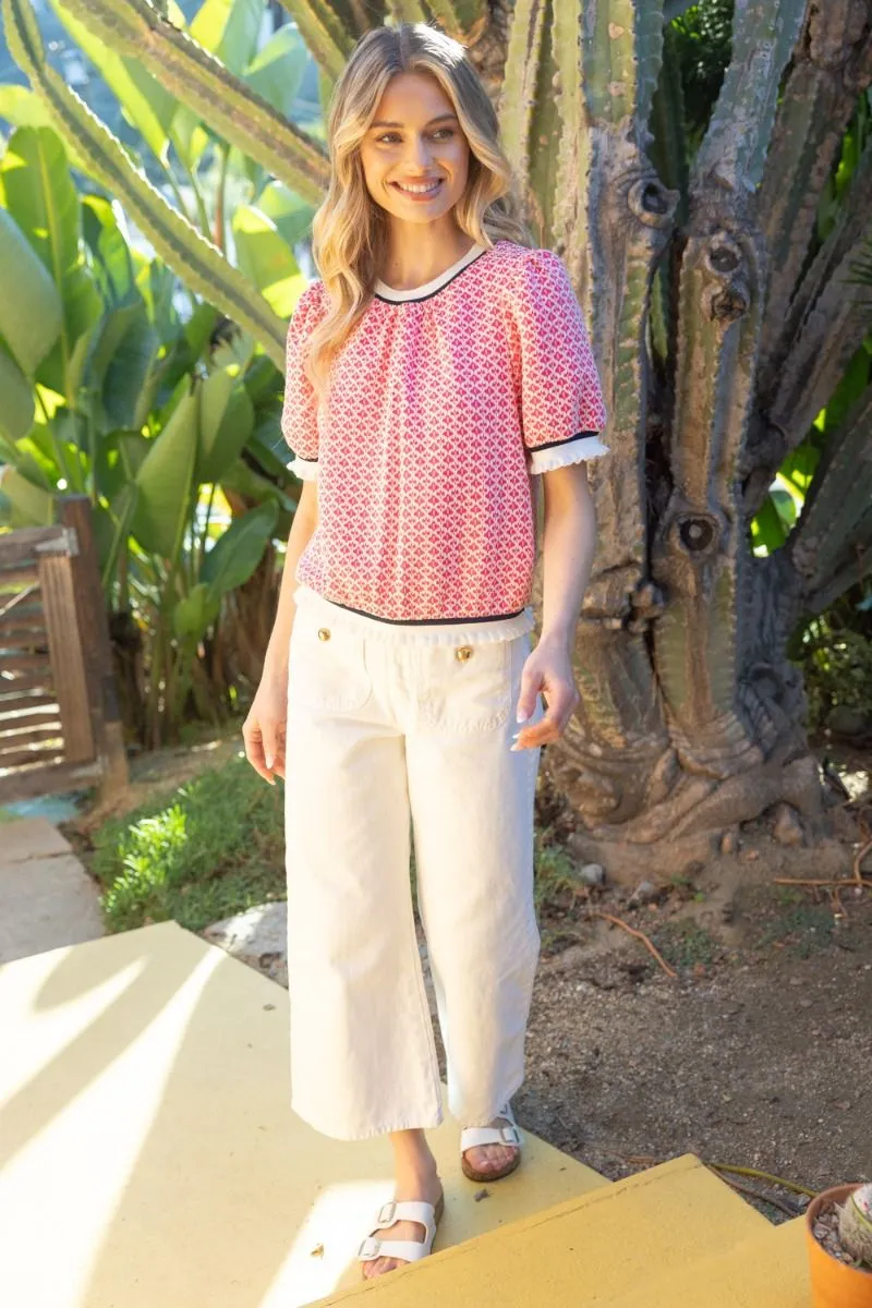 Detailed Printed Knit Top
