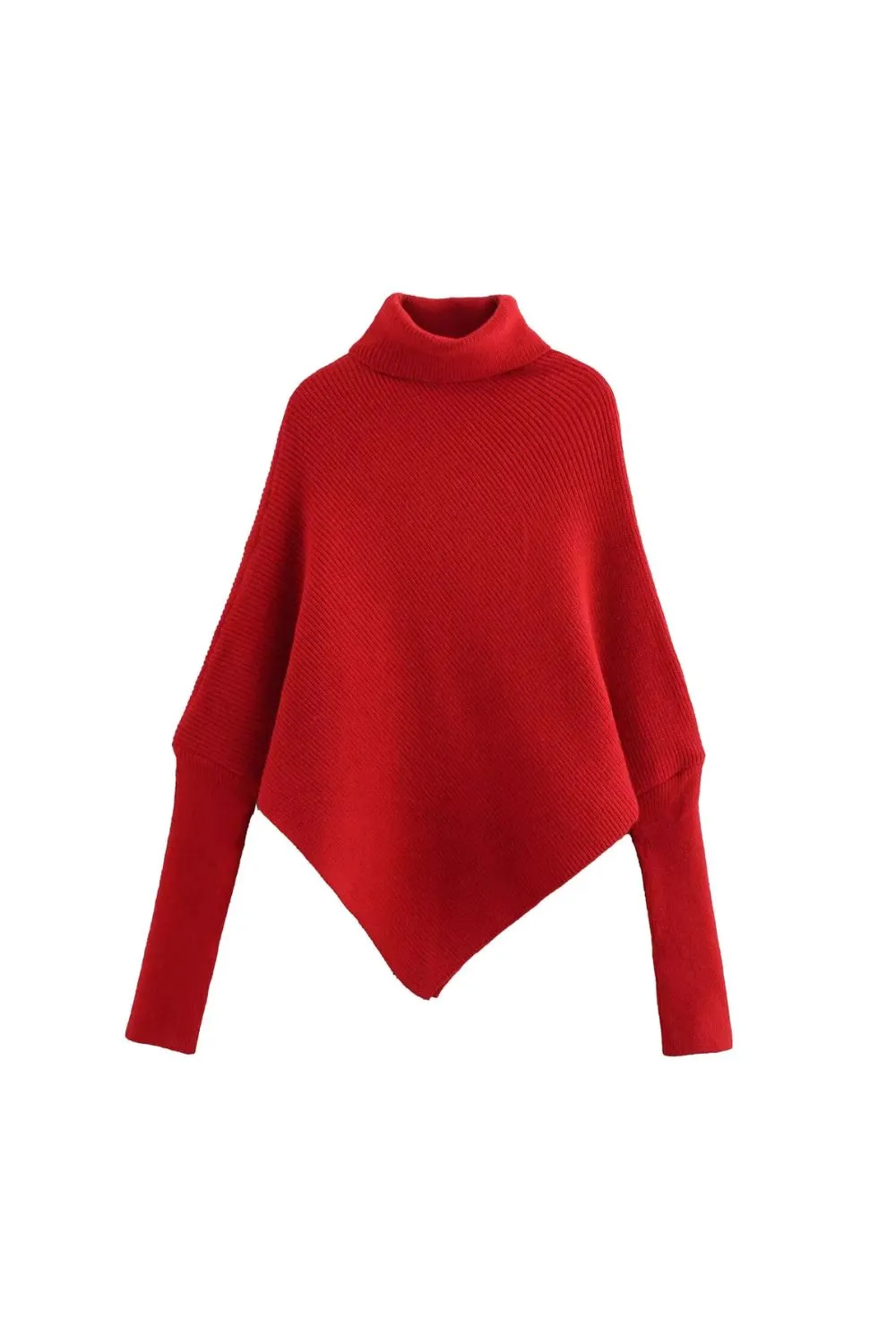 'Devon' High-Neck Knit Sweater with Irregular Hem