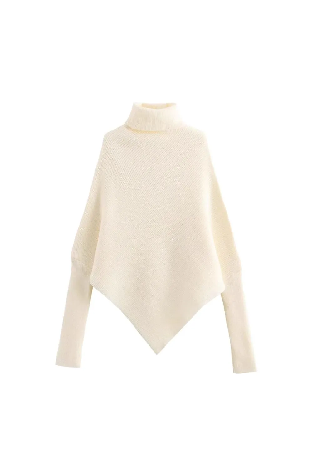 'Devon' High-Neck Knit Sweater with Irregular Hem