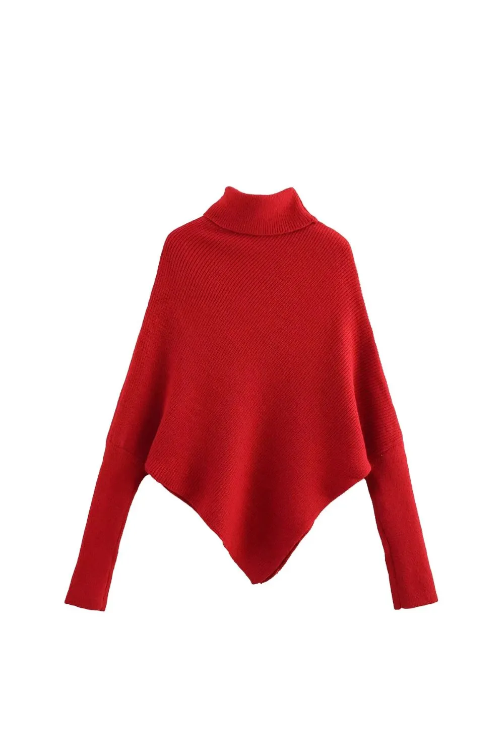 'Devon' High-Neck Knit Sweater with Irregular Hem