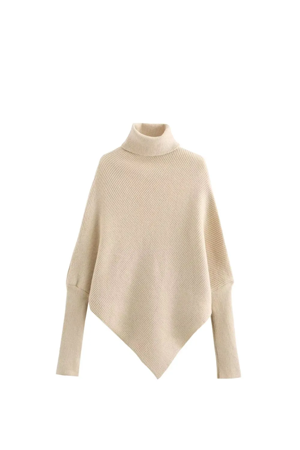 'Devon' High-Neck Knit Sweater with Irregular Hem
