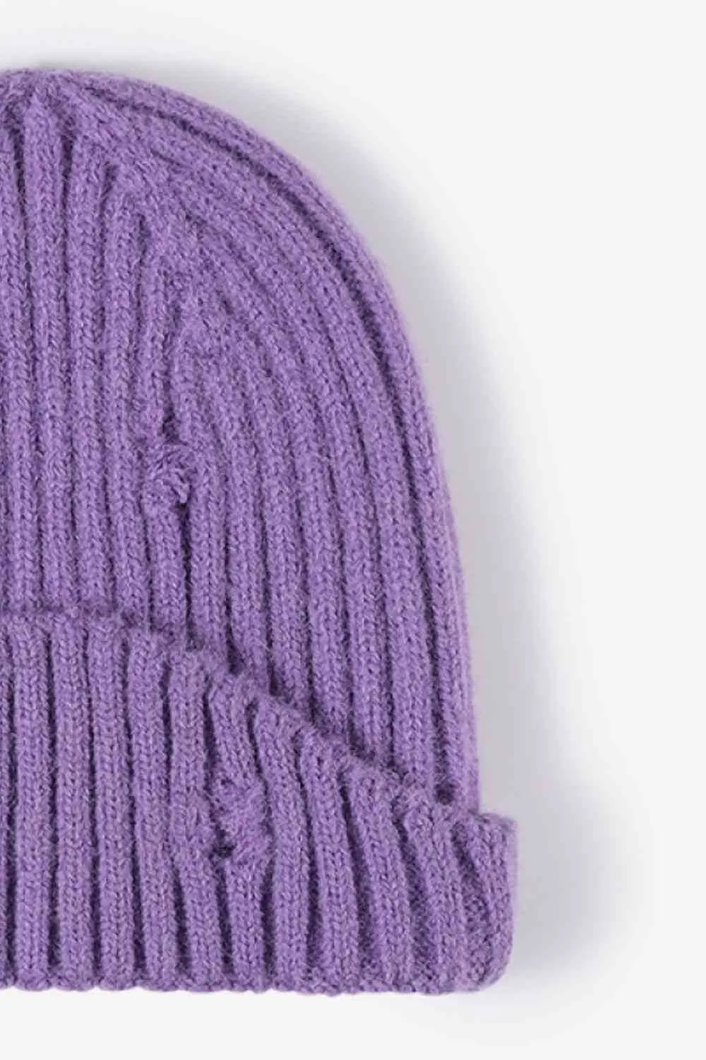 Distressed Rib-Knit Beanie