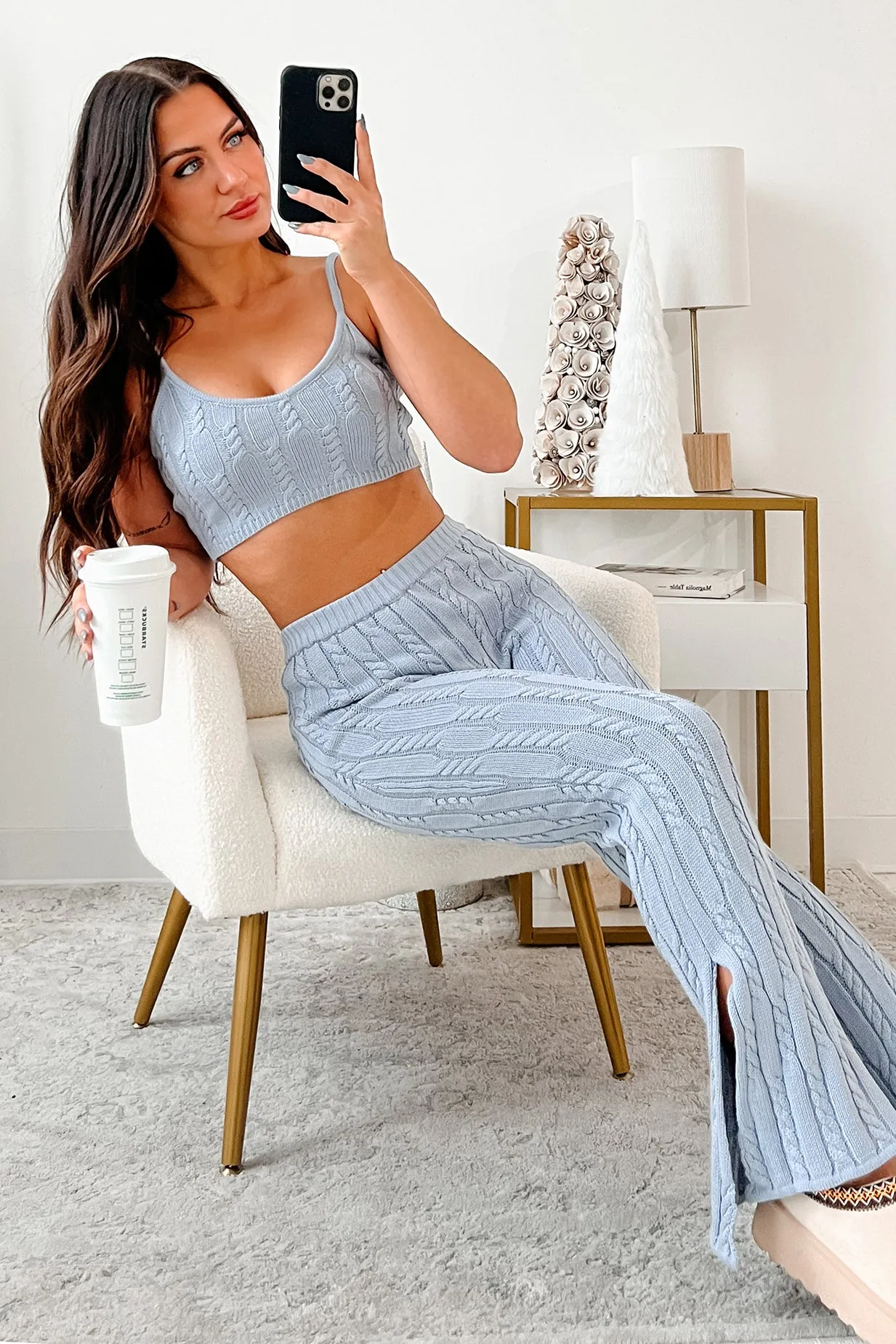 DOORBUSTER Unplugged Mode Cable Knit Flare Pants (Light Blue)