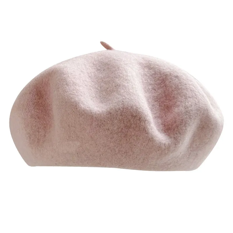 Dopamine solid color wool beret women's fashion painter hat autumn and winter literary retro woolen hat