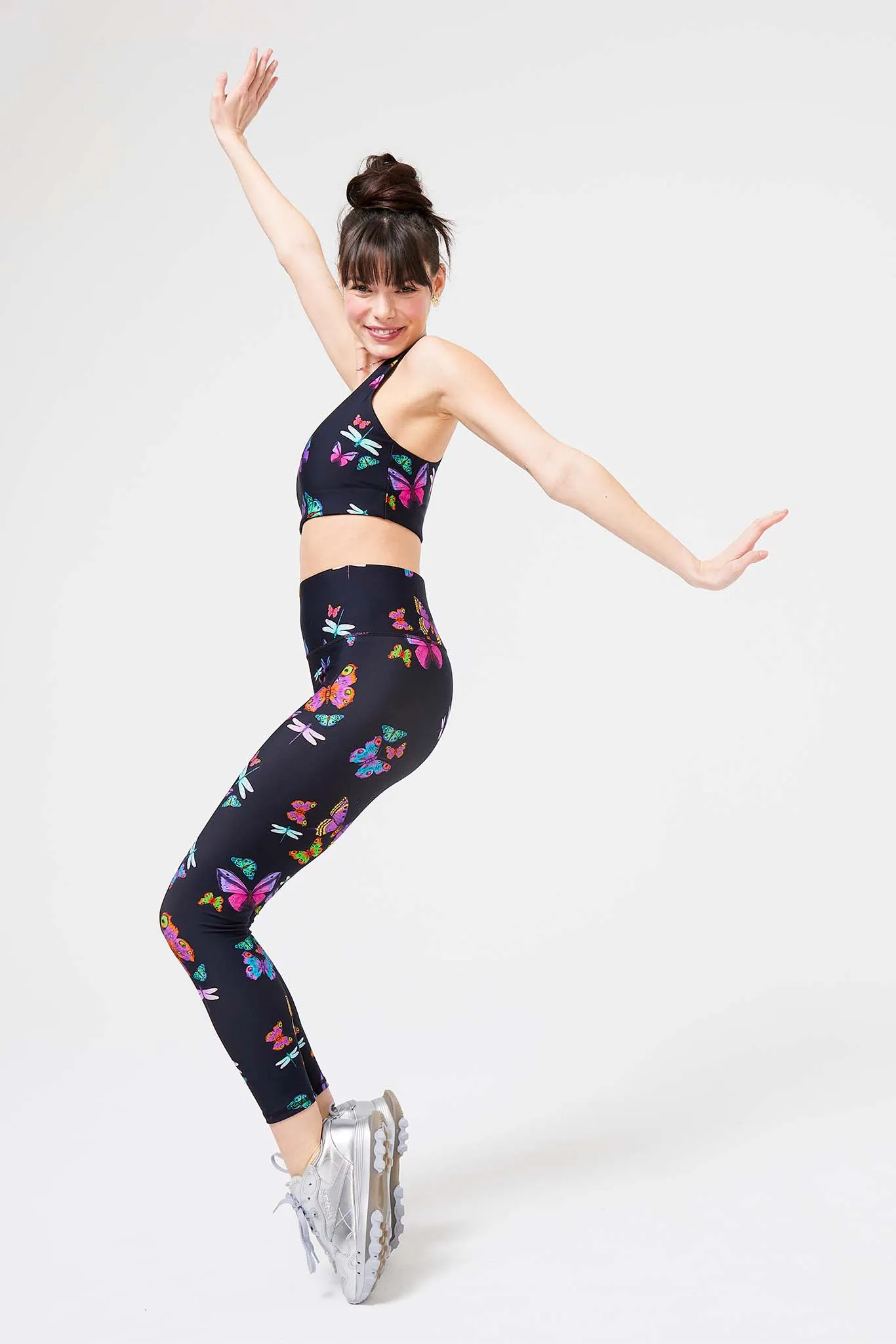 DuoKnit Sports Bra in Black Neon Butterflies