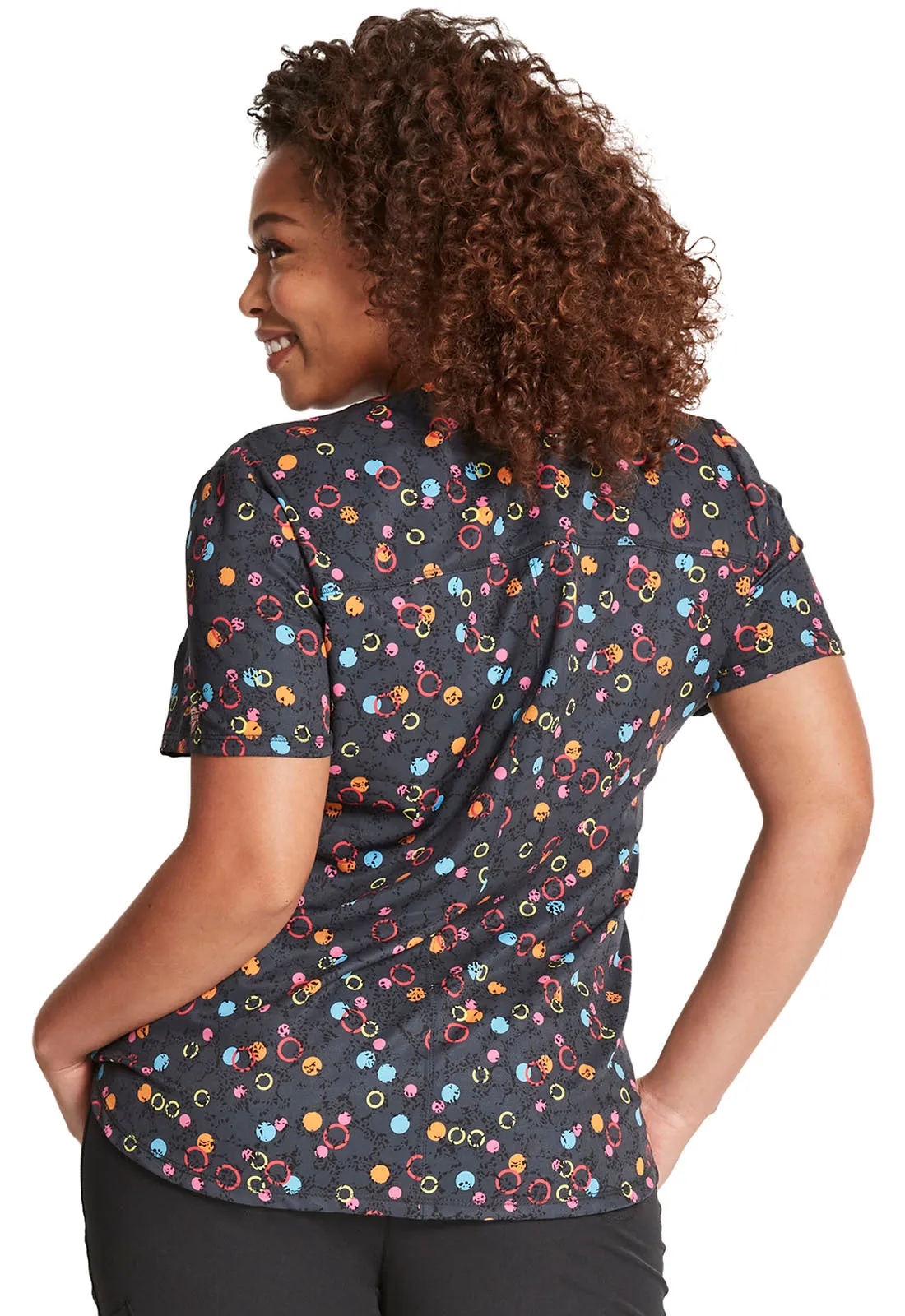 Dynamix - Women's Dot's So Bright Zip Front Round Neck Top