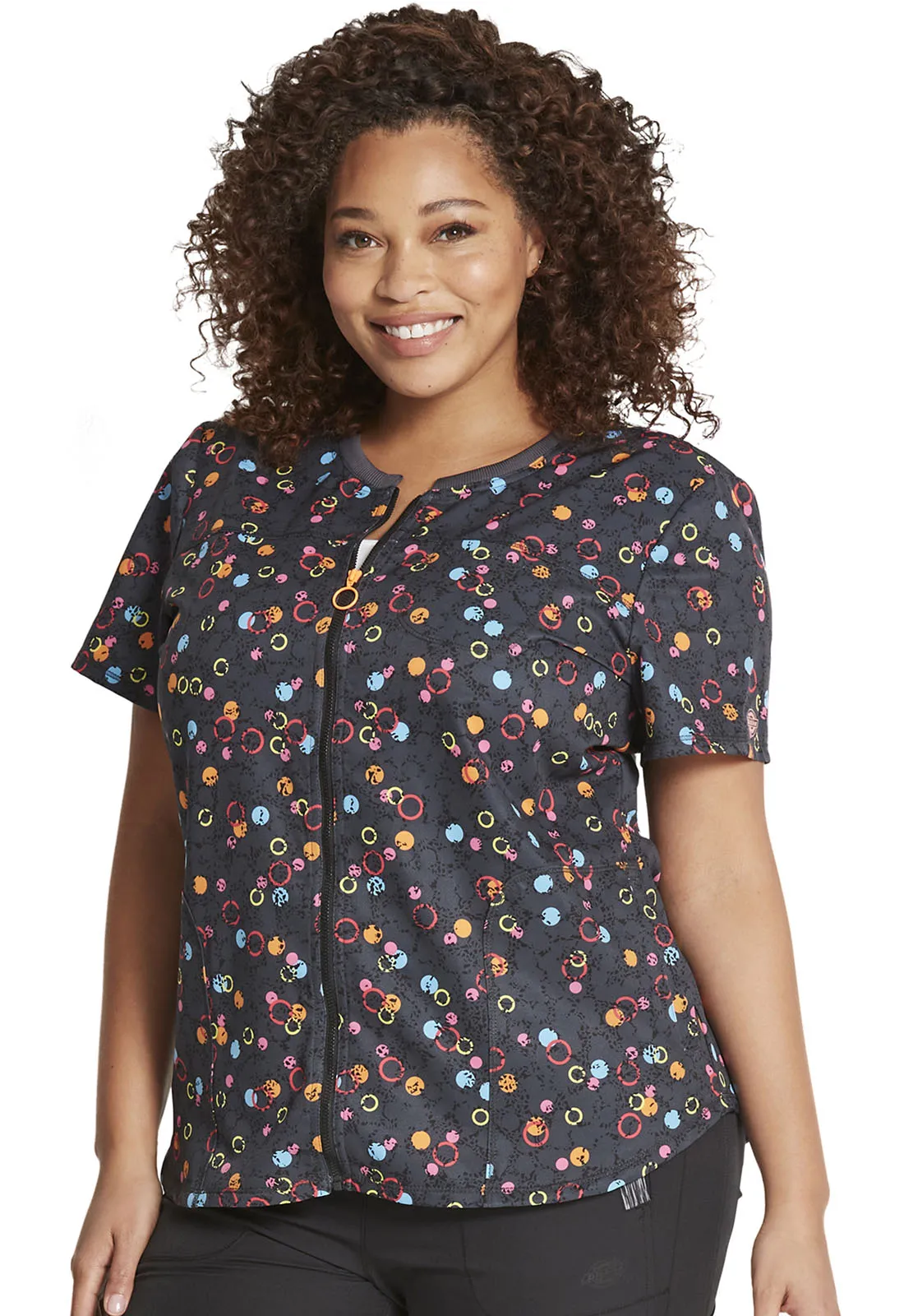 Dynamix - Women's Dot's So Bright Zip Front Round Neck Top
