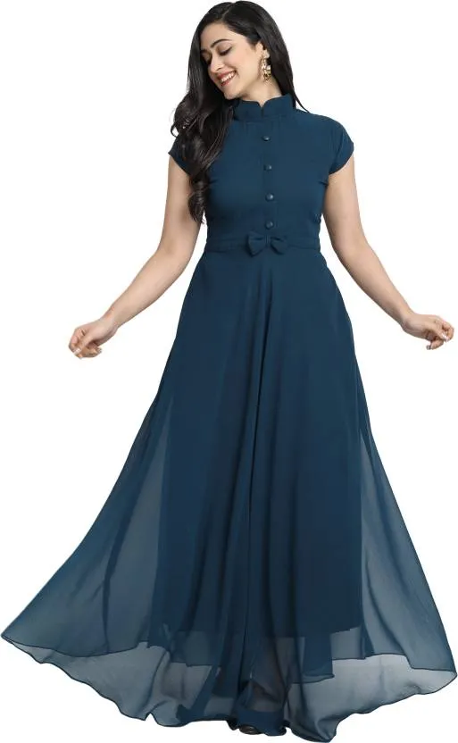 Elegant Allure Georgette Gown with Mandarin Collar