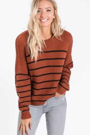 Fall Vibes Rust and Black Striped Sweater