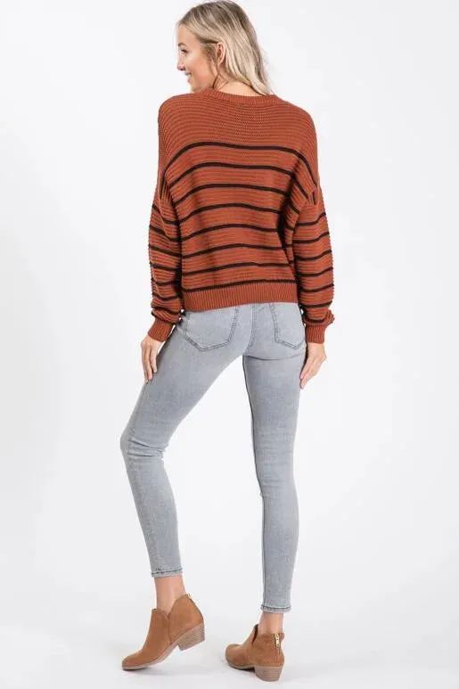 Fall Vibes Rust and Black Striped Sweater