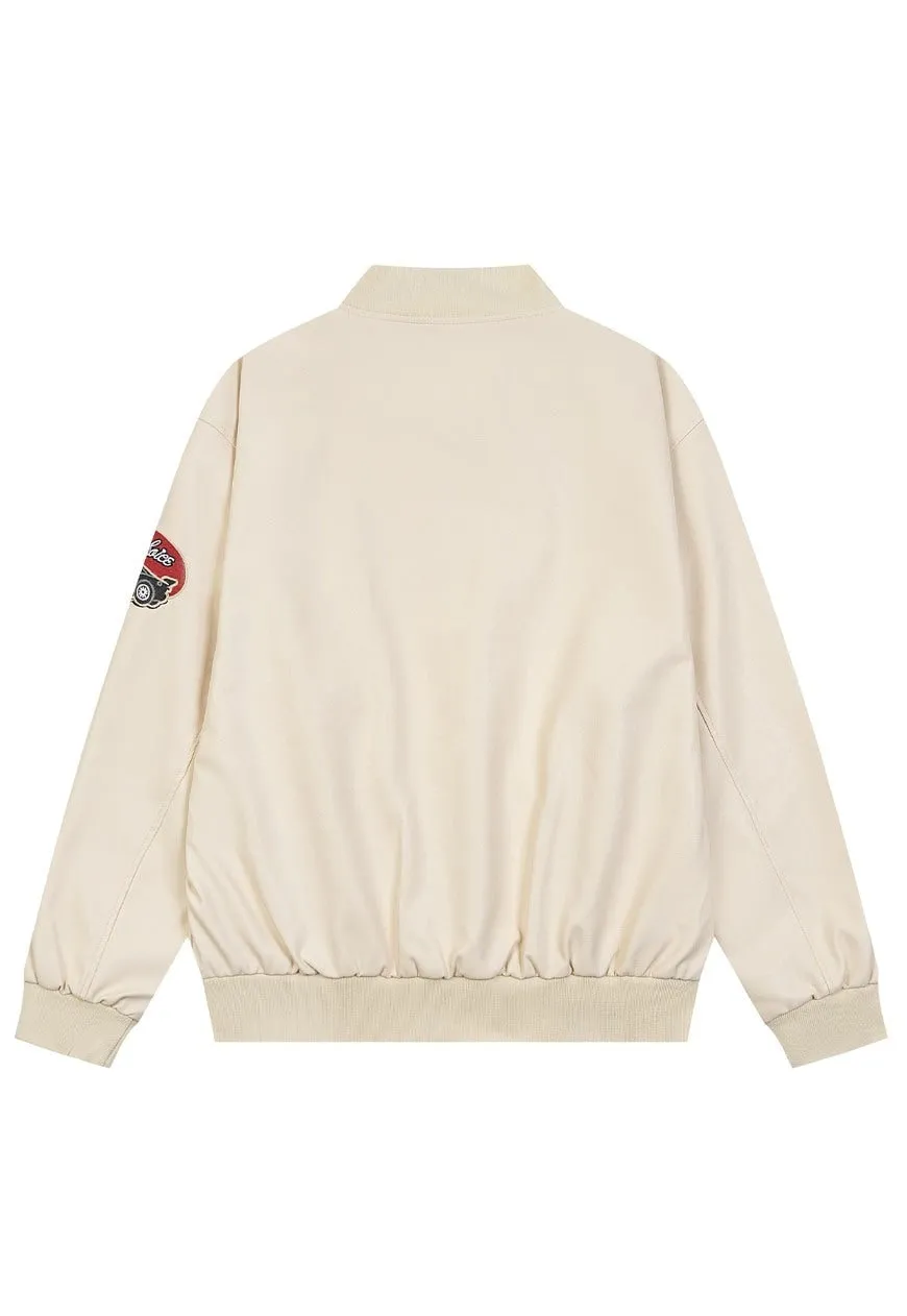 Faux leather racing jacket motorsports PU patchwork bomber