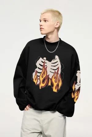 Flame Ribcage Graphic Oversized Sweatshirt – Trendy Streetwear Style