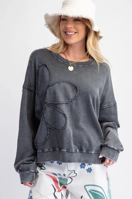 FLORA FLOWER PATCH WASHED TERRY KNIT PULLOVER