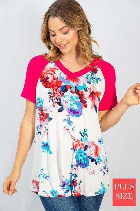 Floral Print V-neck Print Knit Top