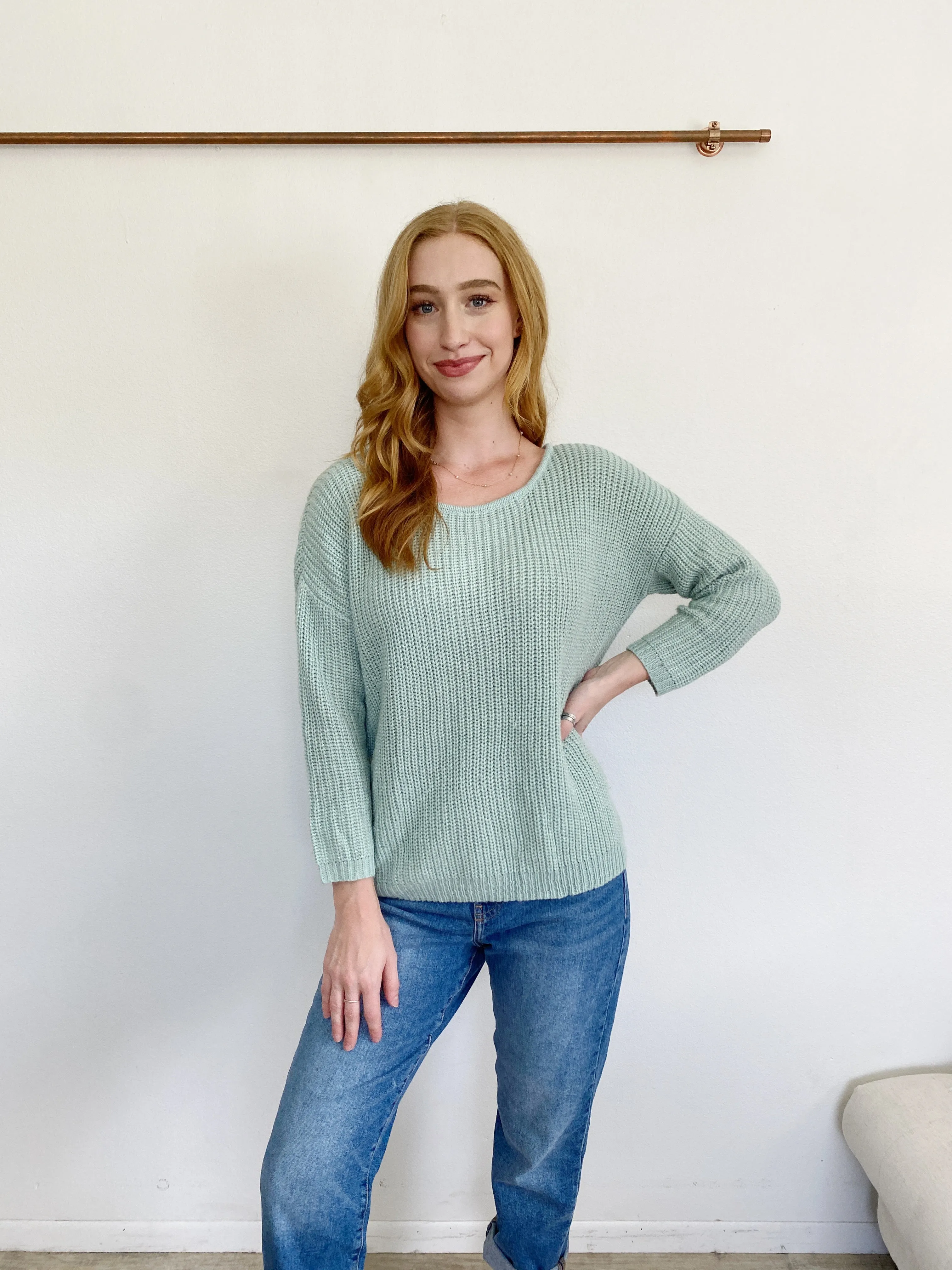 Forever 21 Knit Teal & Gold Sweater