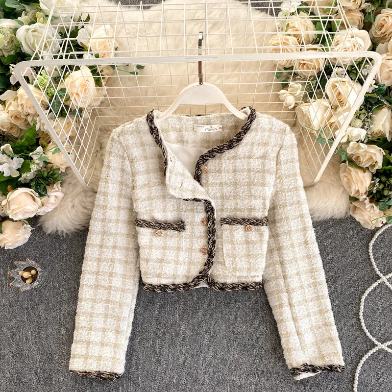 French Vintage Cropped Vintage Tweed Top