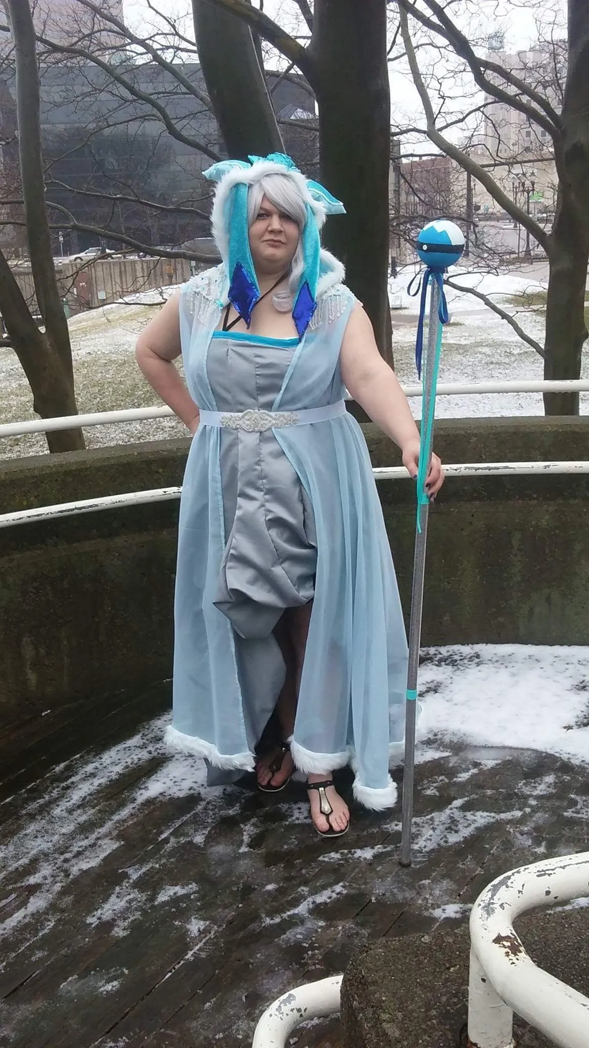 Glaceon Inspired Ear Cape Robe Cosplay Dance Costume Halloween