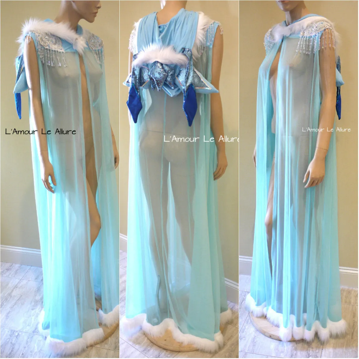 Glaceon Inspired Ear Cape Robe Cosplay Dance Costume Halloween