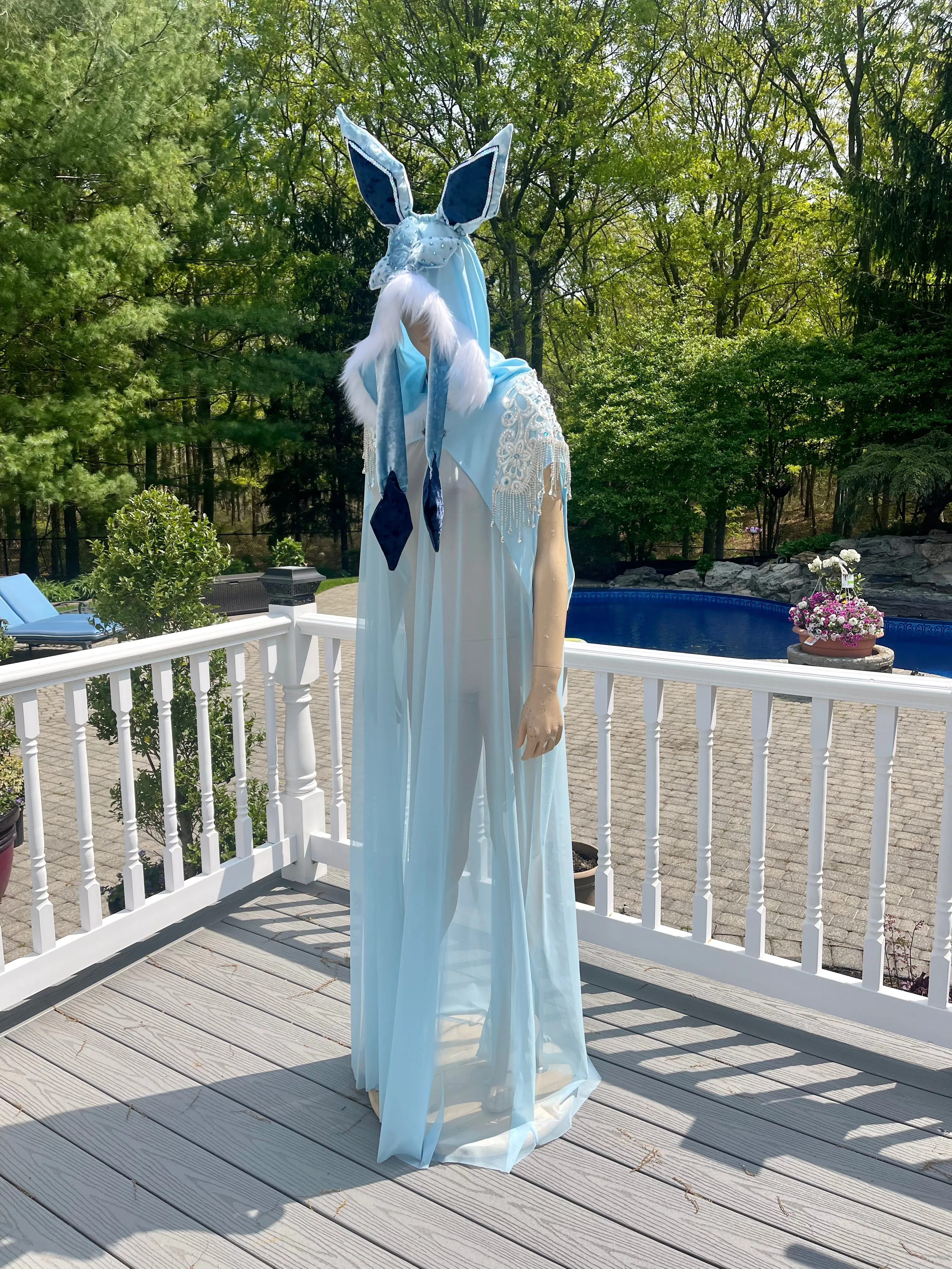 Glaceon Inspired Ear Cape Robe Cosplay Dance Costume Halloween