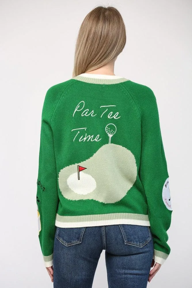 Golf Embroidered Patch Cardigan Sweater