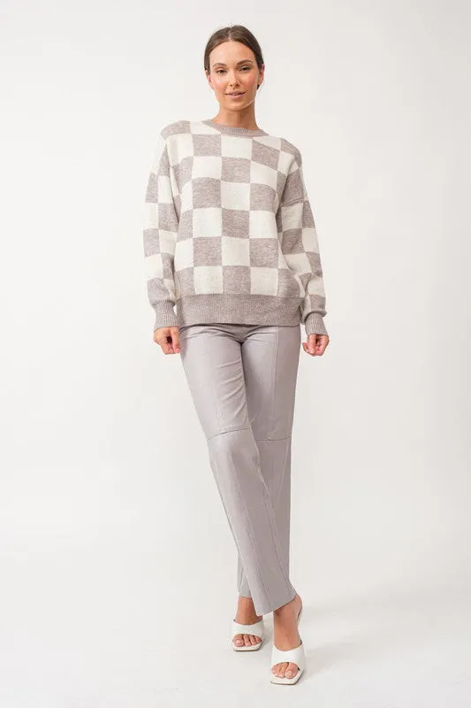 Gracelynn Checker Knit Sweater in Heather Grey