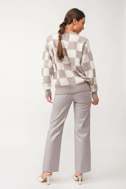 Gracelynn Checker Knit Sweater in Heather Grey