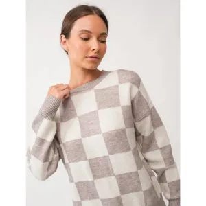 Gracelynn Checker Knit Sweater in Heather Grey